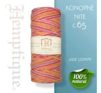 Konopná niť HEMP CORD - hrúbka 1 mm - Červeno - Oranžová č.65 - 1 m