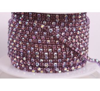 Štrasová metráž - Purple + Crystal AB 2 mm - 10 cm